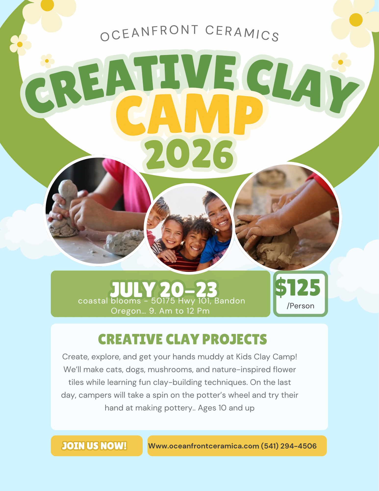 Kids Clay Camp -2nd session-9am-12pm